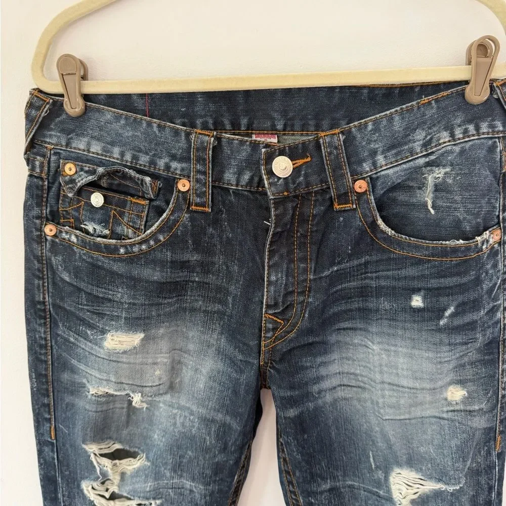 True Religion Faded Blue Distressed Jeans